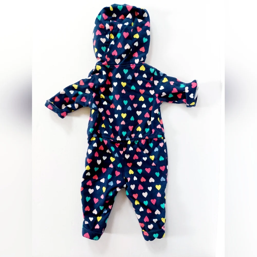 Rainbow Heart Fleece Jumpsuit with Hood size 3 months Carters‎